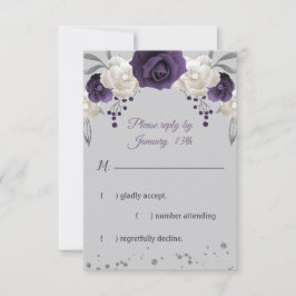 Tarjeta De Confirmación De Asistencia Flores blancas violetas grises