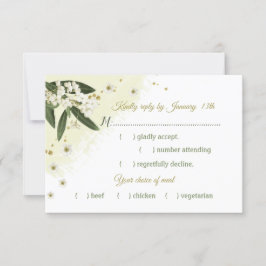 Tarjeta De Confirmación De Asistencia flores blancas y doradas hojas verdes opción