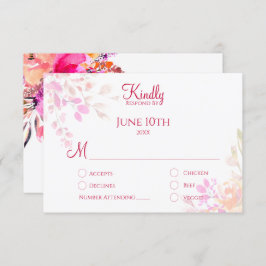 Tarjeta De Confirmación De Asistencia Flores color de agua rosa y Naranja Elegante Boda