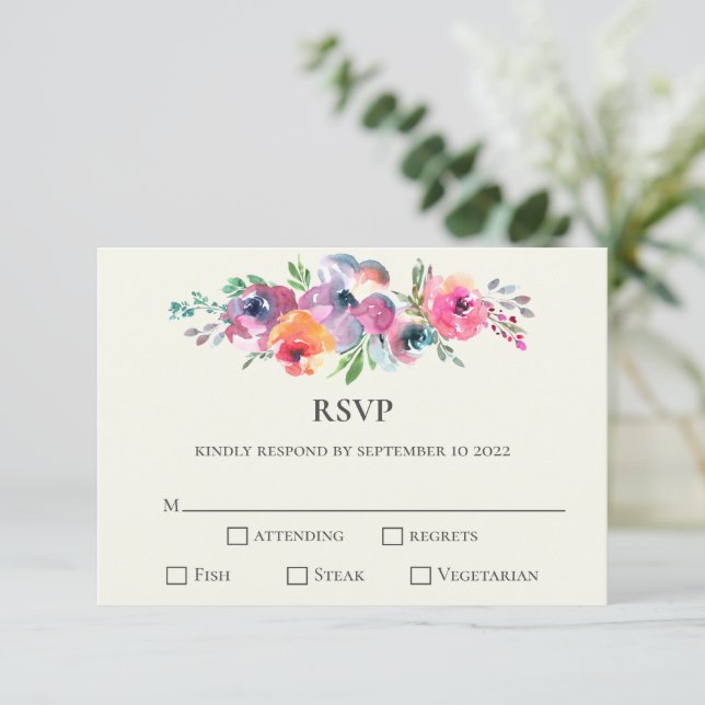 Tarjeta De Confirmación De Asistencia Flores de acuarela modernas y elegantes (Anverso de pie)