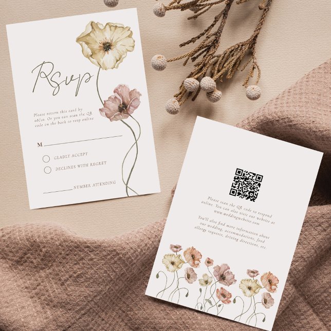 Tarjeta De Confirmación De Asistencia Flores de adormidera islandesas Boho (Boho Icelandic Watercolor Iceland Poppy Flowers RSVP Card)