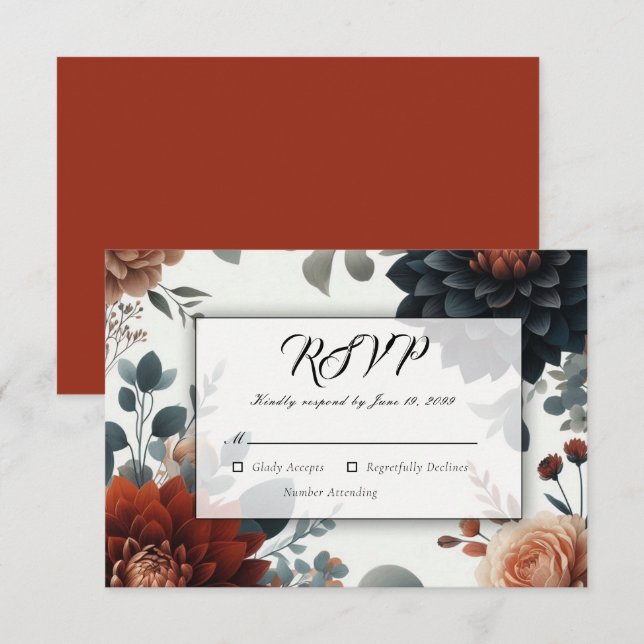 Tarjeta De Confirmación De Asistencia Flores de Boda Rústicas y Melancólicas de Otoño (Anverso / Reverso)