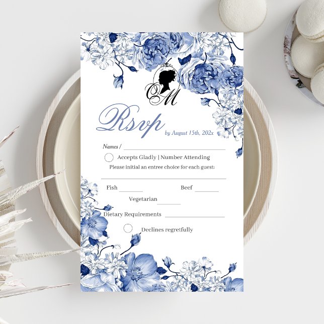 Tarjeta De Confirmación De Asistencia Flores de bodas de jardín Rosa azul elegante (Subido por el creador)