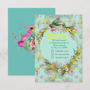 Tarjeta De Confirmación De Asistencia Flores de campo Retro Meadow