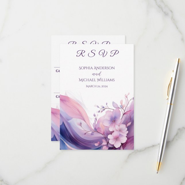 Tarjeta De Confirmación De Asistencia Flores de cerezo acuarela-RSVP-Boda- (Anverso/Reverso In Situ)