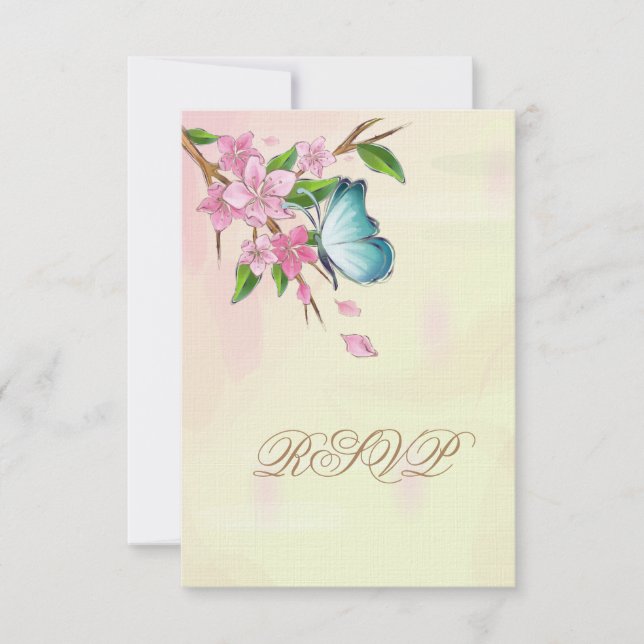 Tarjeta De Confirmación De Asistencia Flores de cerezo acuático mariposas (Anverso)