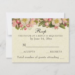 Tarjeta De Confirmación De Asistencia Flores de cerezo vintage Boda de encaje elegante