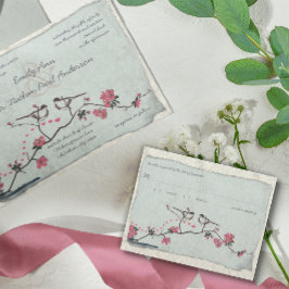 Tarjeta De Confirmación De Asistencia Flores de Cerezo Vintage y Damask de Carbonero RSV