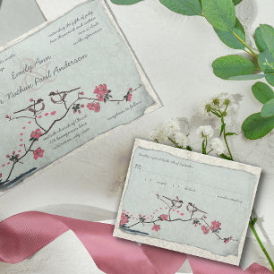 Tarjeta De Confirmación De Asistencia Flores de Cerezo Vintage y Damask de Carbonero RSV
