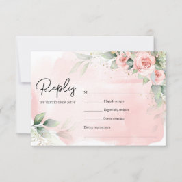 Tarjeta De Confirmación De Asistencia Flores de color agua elegantes de color negro euca