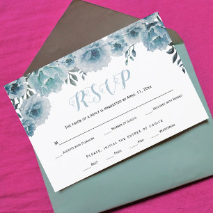 Tarjeta De Confirmación De Asistencia Flores de color azul turquesa caseta novia tarjeta