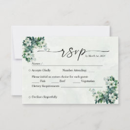 Tarjeta De Confirmación De Asistencia Flores de color azul verde agua personalizable RSV