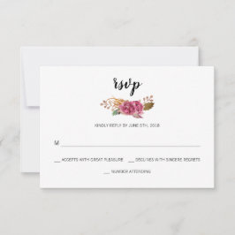 Tarjeta De Confirmación De Asistencia Flores de color de agua Boda de granero de campo b