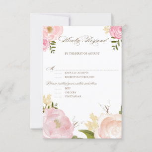 Tarjeta De Confirmación De Asistencia Flores de color de agua románticas Boda Entree