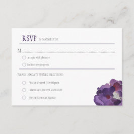 Tarjeta De Confirmación De Asistencia Flores de color morado y plateado RSVPs