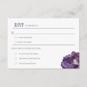 Tarjeta De Confirmación De Asistencia Flores de color morado y plateado RSVPs