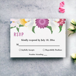 Tarjeta De Confirmación De Asistencia Flores de colores Boho Boda floral de primavera mo