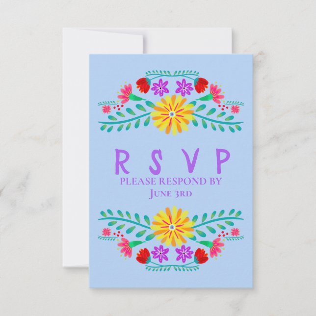Tarjeta De Confirmación De Asistencia Flores de Fiesta Mexicana Quinceanera Azul claro (Anverso)