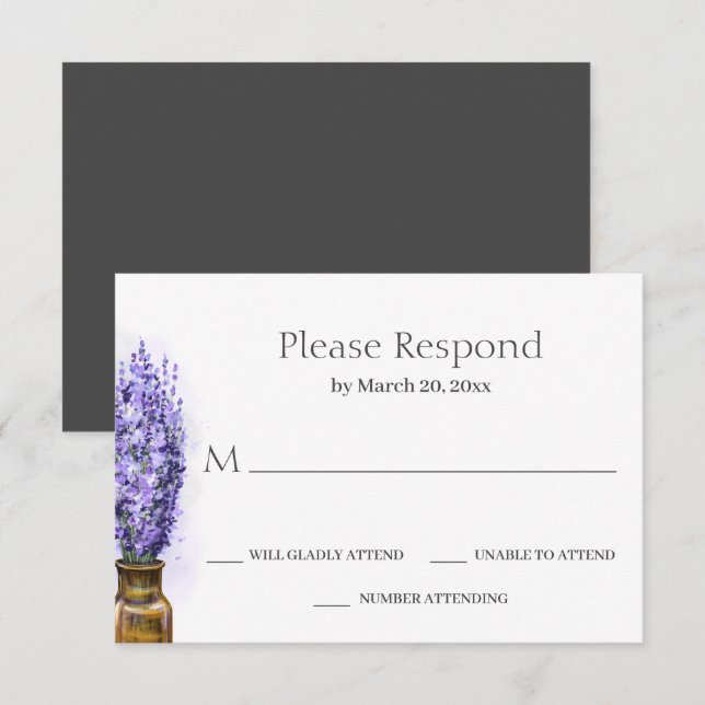 Tarjeta De Confirmación De Asistencia Flores de lavanda simples Boda floral moderno (Anverso / Reverso)