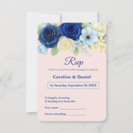 Tarjeta De Confirmación De Asistencia Flores de marfil de color Boda Royal Bue de la Mar