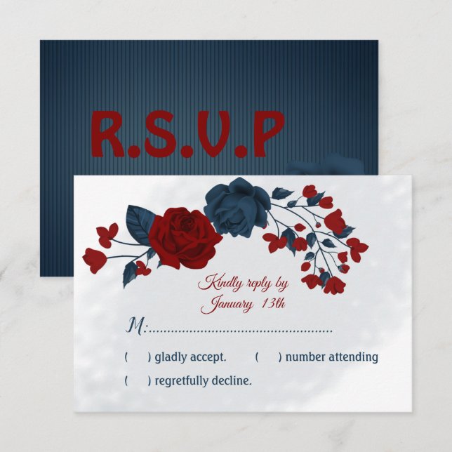 Tarjeta De Confirmación De Asistencia flores de marina y borgoña botánica (Anverso / Reverso)