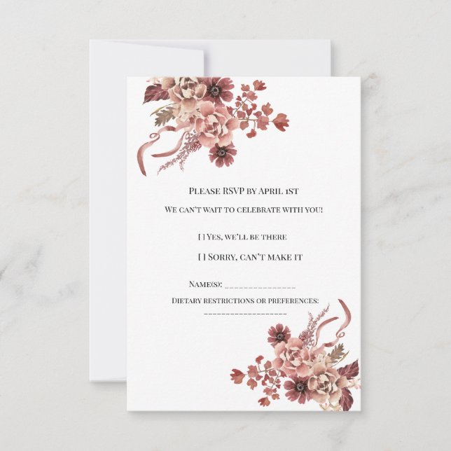 Tarjeta De Confirmación De Asistencia Flores de Otoño Rústicas en Acuarela (Anverso)