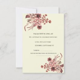 Tarjeta De Confirmación De Asistencia Flores de Otoño Rústicas sobre Fondo de Acuarela e