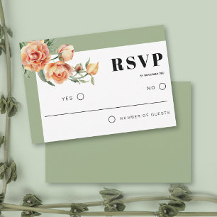 Tarjeta De Confirmación De Asistencia Flores de rosa de pimienta boda floral verde