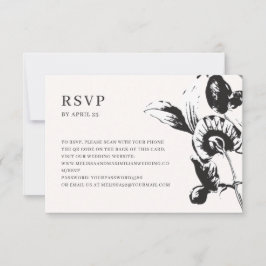 Tarjeta De Confirmación De Asistencia Flores en blanco y negro Código QR boda online RSV