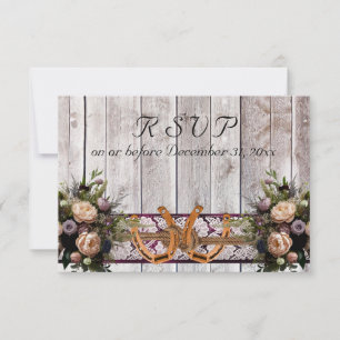 Tarjeta De Confirmación De Asistencia Flores, encajes y herraduras, Boda de cinta morada