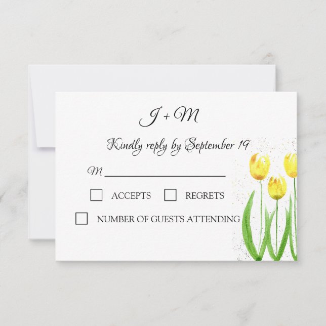 Tarjeta De Confirmación De Asistencia Flores florales amarillas Tulipanas Amarillas Boda (Anverso)