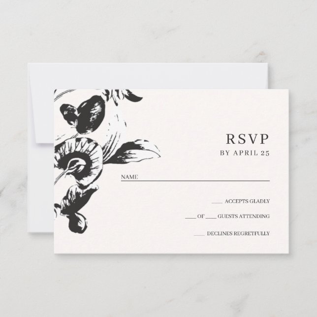 Tarjeta De Confirmación De Asistencia Flores gráficas en blanco y negro boda elegante (Anverso)