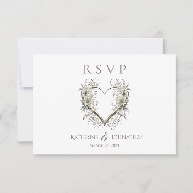 Tarjeta De Confirmación De Asistencia Flores modernas con un Boda cardíaco (Anverso)