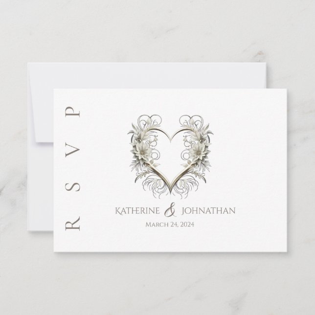 Tarjeta De Confirmación De Asistencia Flores modernas con un Boda cardíaco (Anverso)