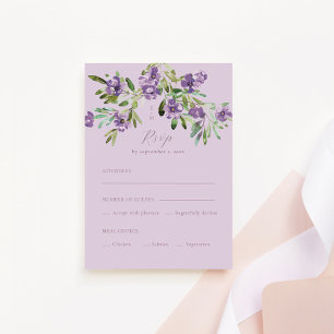 Tarjeta De Confirmación De Asistencia Flores Moradas Caligrafía Romántica Opción de Comi