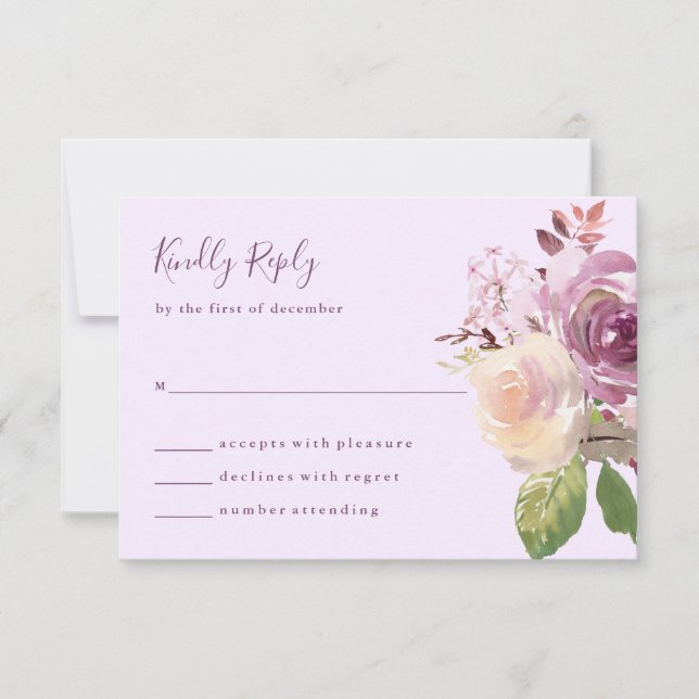 Tarjeta De Confirmación De Asistencia Flores moradas de bonito | Boda (Anverso)