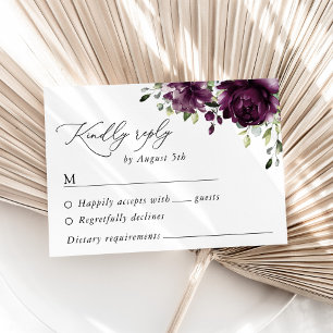 Tarjeta De Confirmación De Asistencia Flores moradas, flores de ciruela, boho, Boda flor