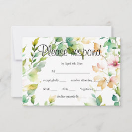 Tarjeta De Confirmación De Asistencia Flores naturales de acuarela verde elegante