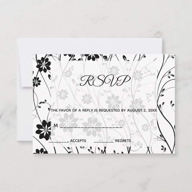 Tarjeta De Confirmación De Asistencia Flores negras elegantes (Anverso)