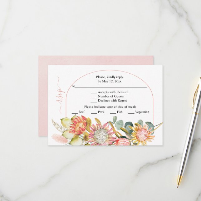 Tarjeta De Confirmación De Asistencia Flores protésicas pampas pasto y boda eucaliprus (Anverso/Reverso In Situ)