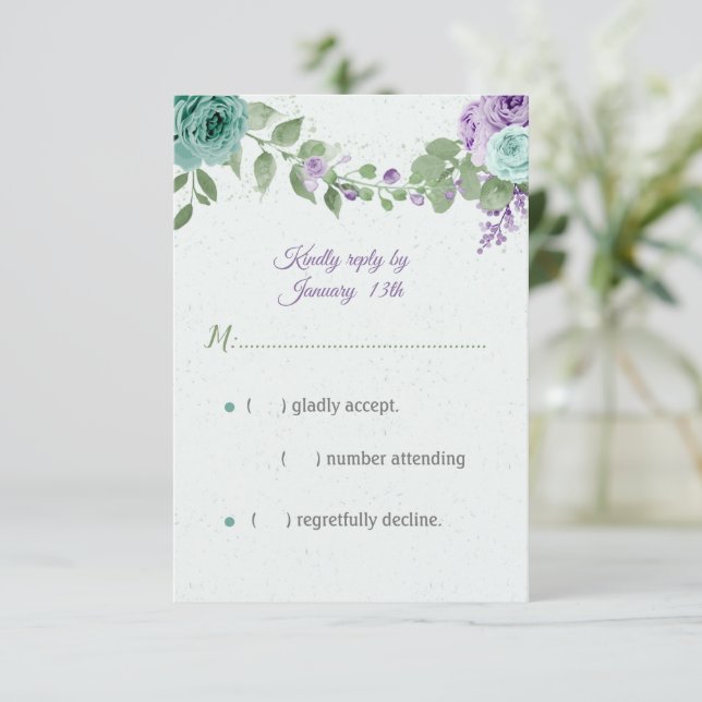 Tarjeta De Confirmación De Asistencia flores púrpura azul vegetación botánica (Anverso de pie)