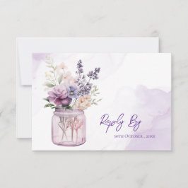 Tarjeta De Confirmación De Asistencia Flores Púrpura En Mason Jar Rustic Elegant Wedding