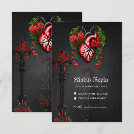 Tarjeta De Confirmación De Asistencia Flores rojas de corazón gótico.