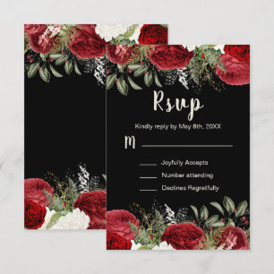 Tarjeta De Confirmación De Asistencia Flores rojas elegantes de Navidad para Sweet Sixte