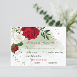 Tarjeta De Confirmación De Asistencia flores rojas y blancas opción de comida vegetativa