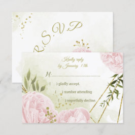 Tarjeta De Confirmación De Asistencia flores rosadas bonito hojas verdes botánicas