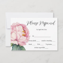 Tarjeta De Confirmación De Asistencia Flores rosadas color agua boda de peonías rosadas
