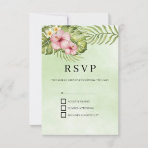 Tarjeta De Confirmación De Asistencia Flores rosadas fondo verde