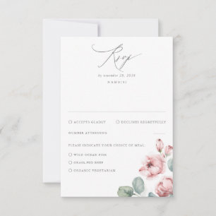 Tarjeta De Confirmación De Asistencia Flores rosadas polvorientas elegante boda soñadora