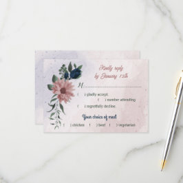 Tarjeta De Confirmación De Asistencia flores rosadas y navales boda de elección de comid